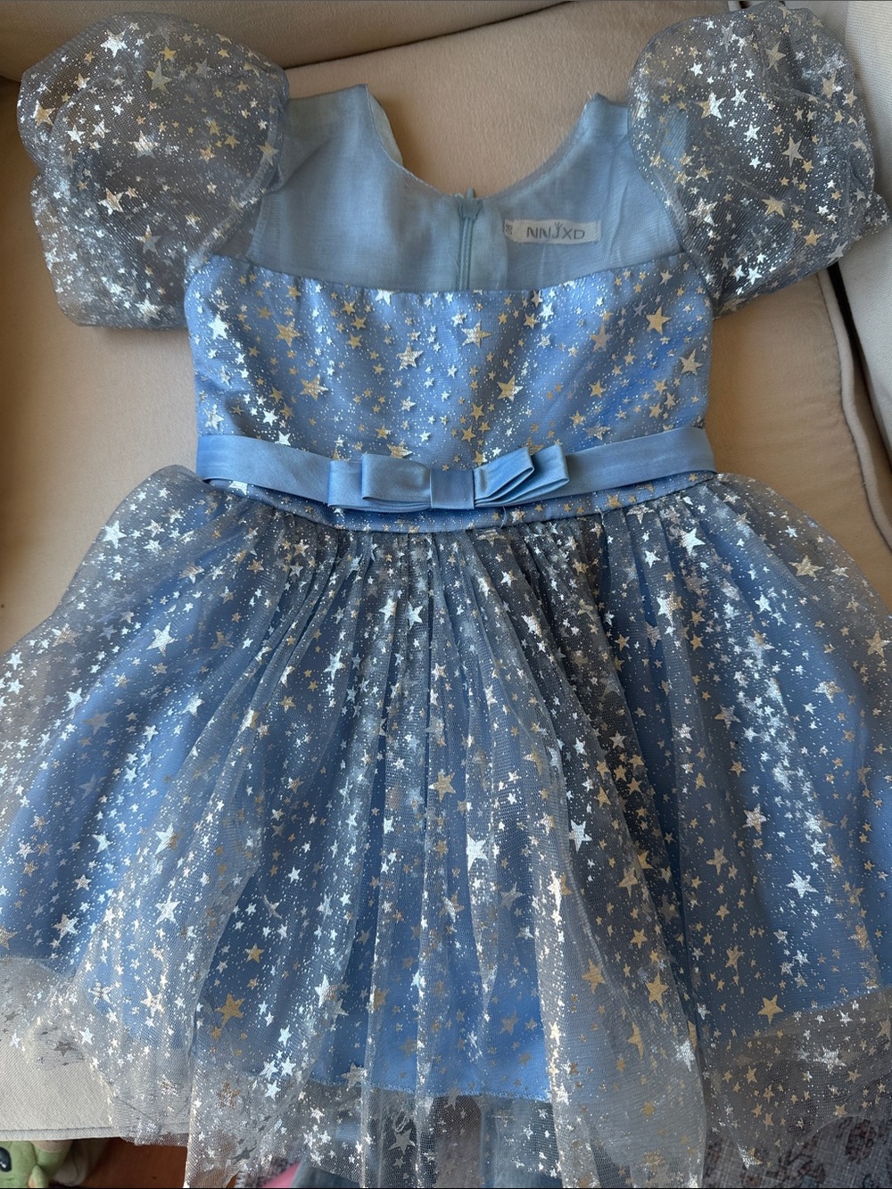 Blue Star-Print Tulle Party Dress for Girls